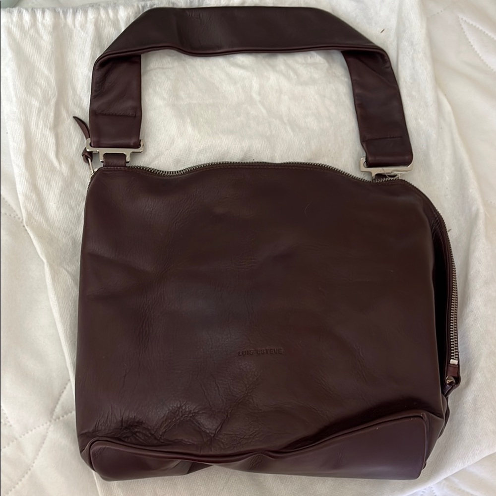 Brown Minimalist Shoulder Bag with Curved Handle